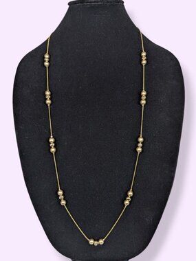 (2/$20) Long Gold Tone Bead Accent Chain Necklace